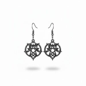Gothic Pentagram Moon Crescent Dangle Earrings Silver Tone Occult‎ Witchy